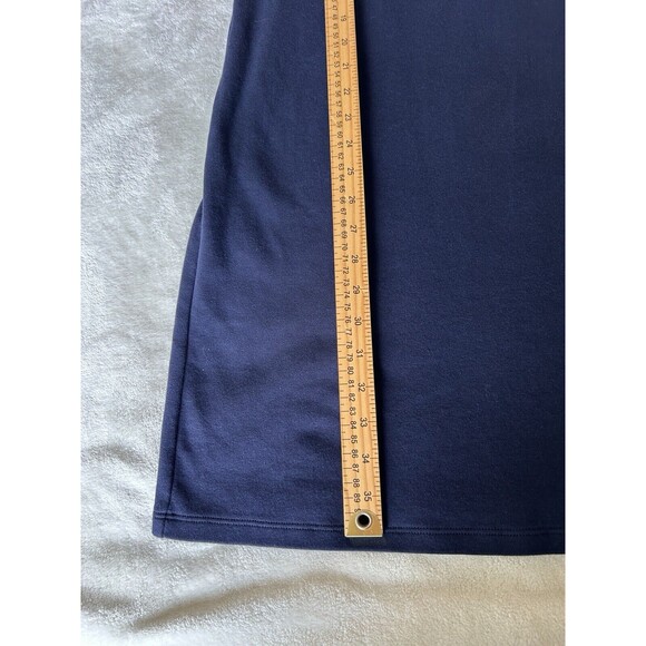 Talbots Dress Petite Large Navy Pleated Cuff Ruffle Gold Buttons Career Preppy - Picture 9 of 13